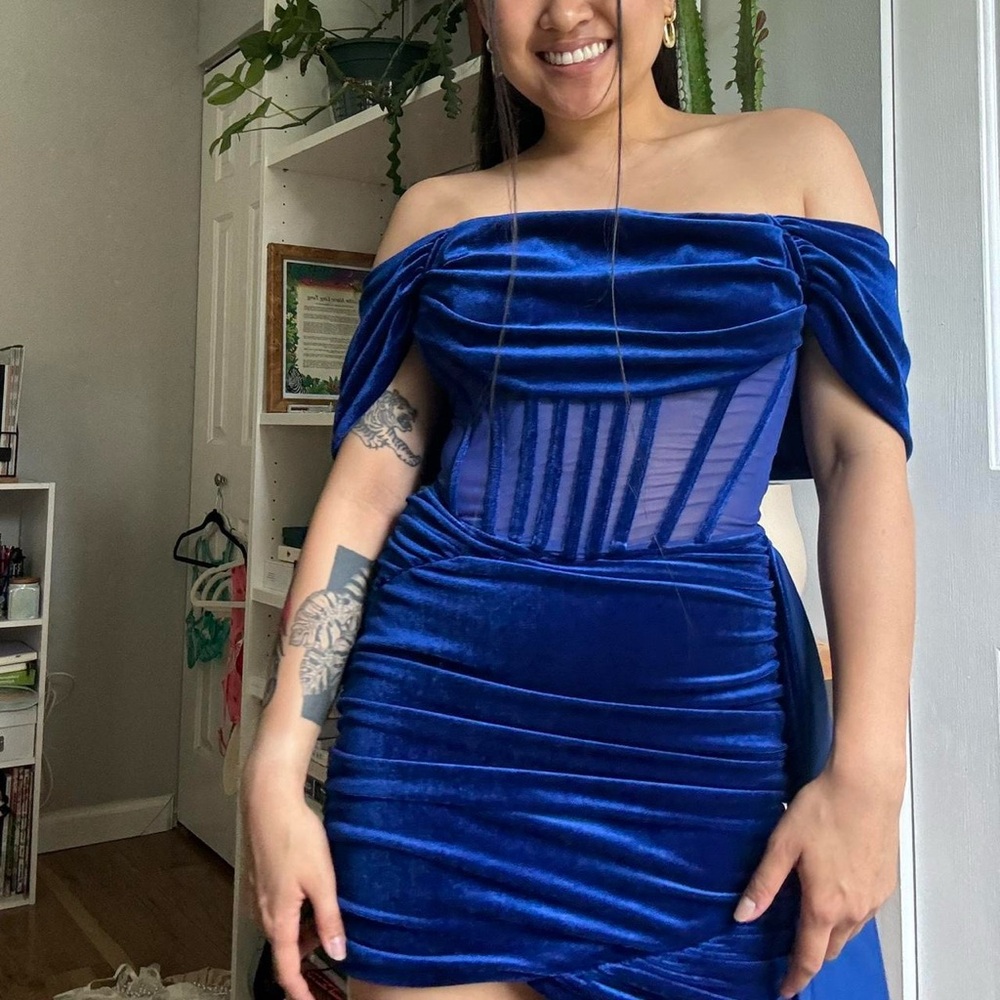 Elegant Blue Off-Shoulder Dress